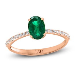 LALI Jewels Oval-Cut Natural Emerald & Diamond Engagement Ring 1/10 ct tw 14K Rose Gold