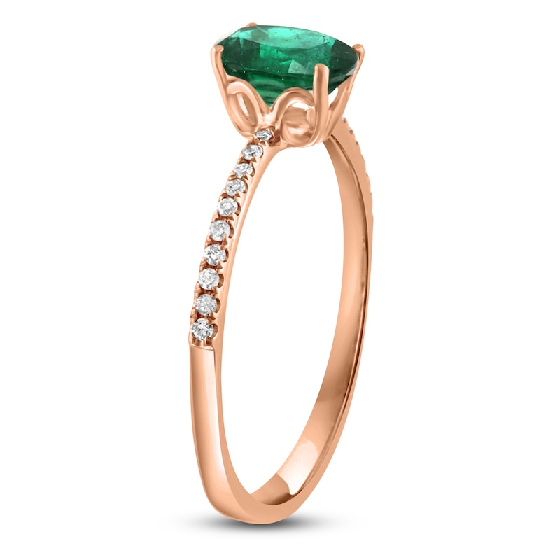 Main Image 2 of LALI Jewels Oval-Cut Natural Emerald & Diamond Engagement Ring 1/10 ct tw 14K Rose Gold