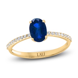LALI Jewels Oval-Cut Natural Blue Sapphire & Diamond Engagement Ring 1/10 ct tw 14K Yellow Gold