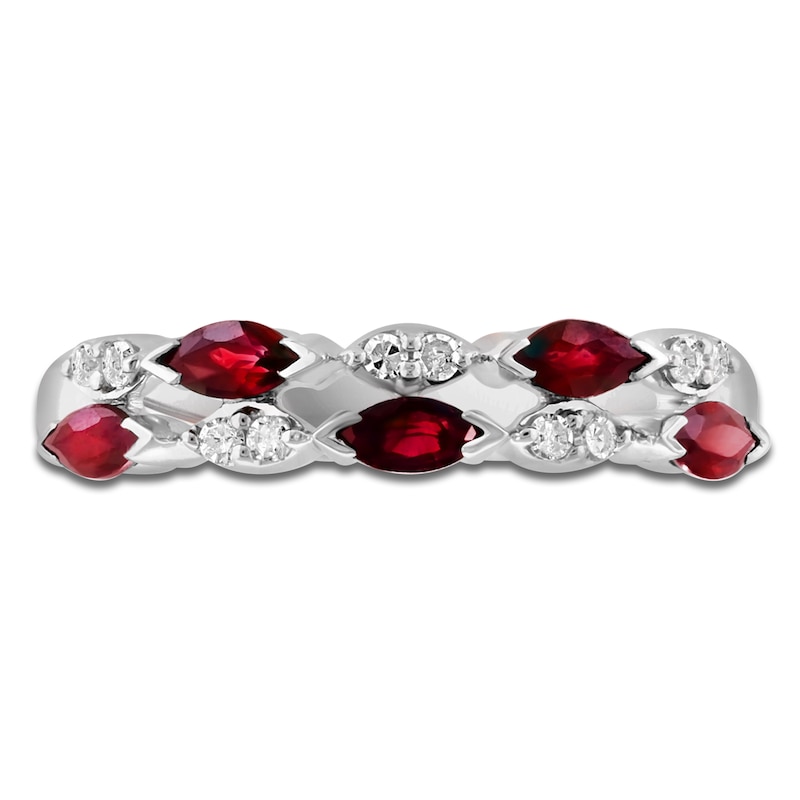 LALI Jewels Marquise-Cut Natural Ruby & Diamond Two-Row Anniversary Ring 1/15 ct tw 14K White Gold