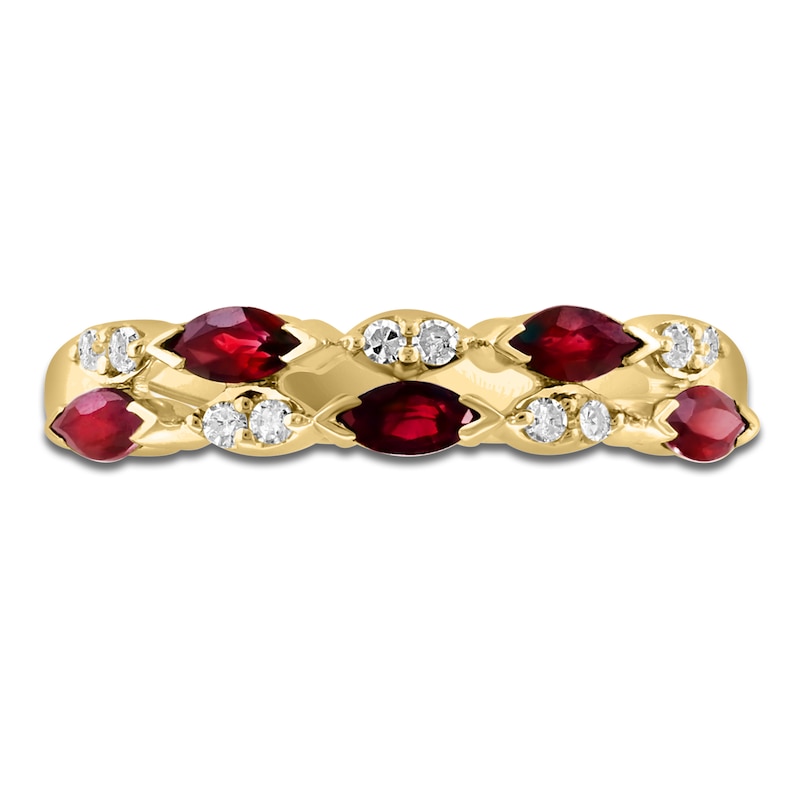 Main Image 3 of LALI Jewels Marquise-Cut Natural Ruby & Diamond Two-Row Anniversary Ring 1/15 ct tw 14K Yellow Gold