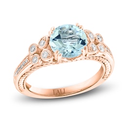 LALI Jewels Natural Aquamarine & Diamond Milgrain Engagement Ring 1/4 ct tw 14K Rose Gold