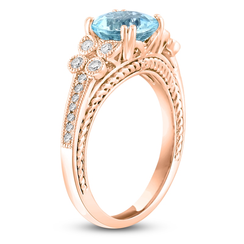 LALI Jewels Natural Aquamarine & Diamond Milgrain Engagement Ring 1/4 ct tw 14K Rose Gold