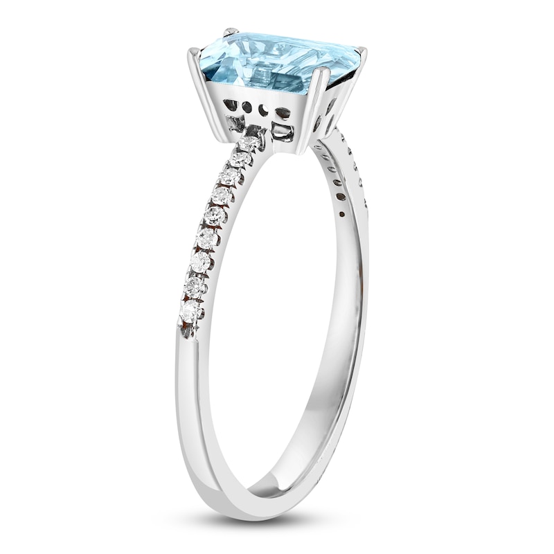 LALI Jewels Octagon-Cut Natural Aquamarine & Diamond Engagement Ring 1/10 ct tw 14K White Gold