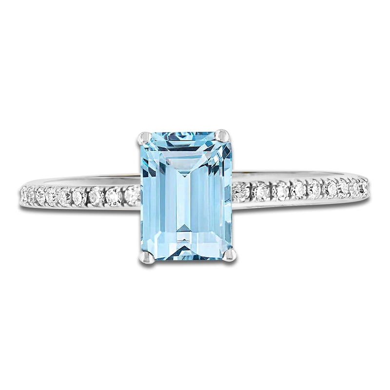 LALI Jewels Octagon-Cut Natural Aquamarine & Diamond Engagement Ring 1/10 ct tw 14K White Gold