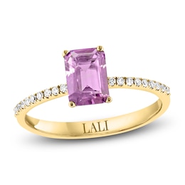 LALI Jewels Octagon-Cut Natural Light Amethyst & Diamond Engagement Ring 1/10 ct tw 14K Yellow Gold