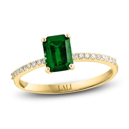LALI Jewels Octagon-Cut Natural Emerald & Diamond Engagement Ring 1/10 ct tw 14K Yellow Gold