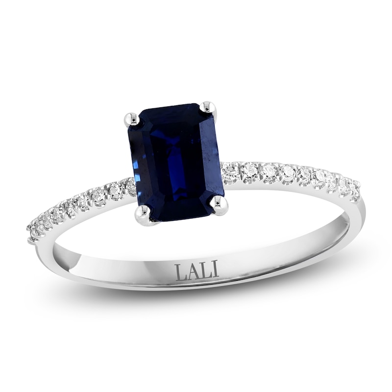 LALI Jewels Octagon-Cut Natural Blue Sapphire & Diamond Engagement Ring 1/10 ct tw 14K White Gold