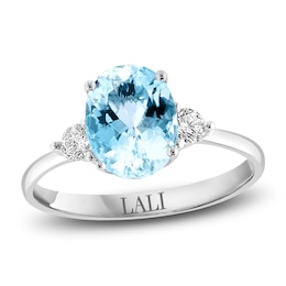 LALI Jewels Oval-Cut Natural Aquamarine & Diamond Engagement Ring 1/5 ct tw 14K White Gold