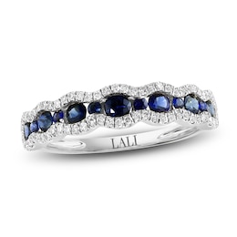 LALI Jewels Blue Sapphire & Diamond Scalloped Anniversary Ring 1/4 ct tw 14K White Gold