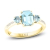 Thumbnail Image 1 of LALI Jewels Octagon & Round-Cut Natural Aquamarine & Diamond Three-Stone Engagement Ring 1/20 ct tw 14K Yellow Gold