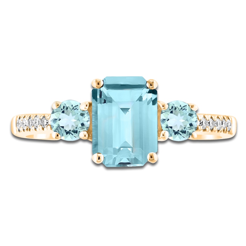 Main Image 3 of LALI Jewels Octagon & Round-Cut Natural Aquamarine & Diamond Three-Stone Engagement Ring 1/20 ct tw 14K Yellow Gold