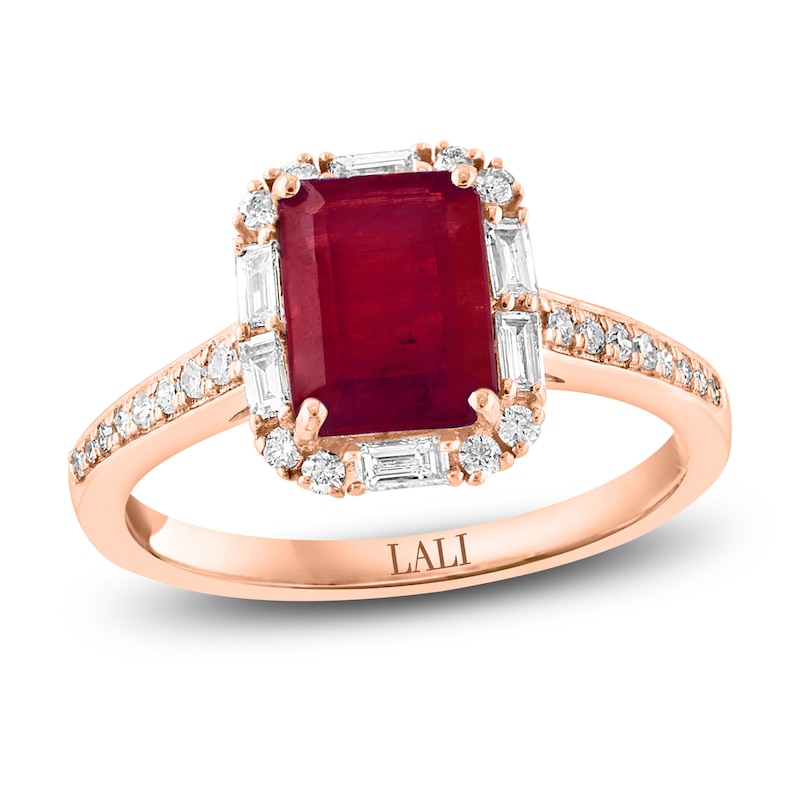 LALI Jewels Rectangle-Cut Natural Ruby & Diamond Halo Engagement Ring 3/8 ct tw 14K Rose Gold