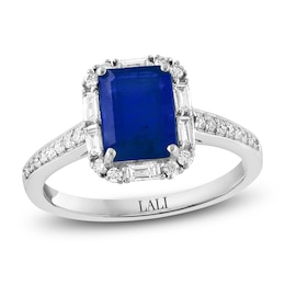 LALI Jewels Octagon-Cut Natural Blue Sapphire & Diamond Engagement Ring 3/8 ct tw 14K White Gold