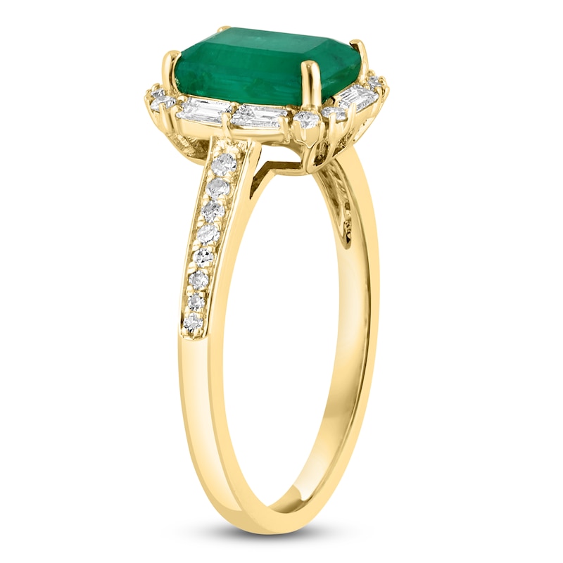 LALI Jewels Rectangle-Cut Natural Emerald & Diamond Halo Engagement Ring 3/8 ct tw 14K Yellow Gold