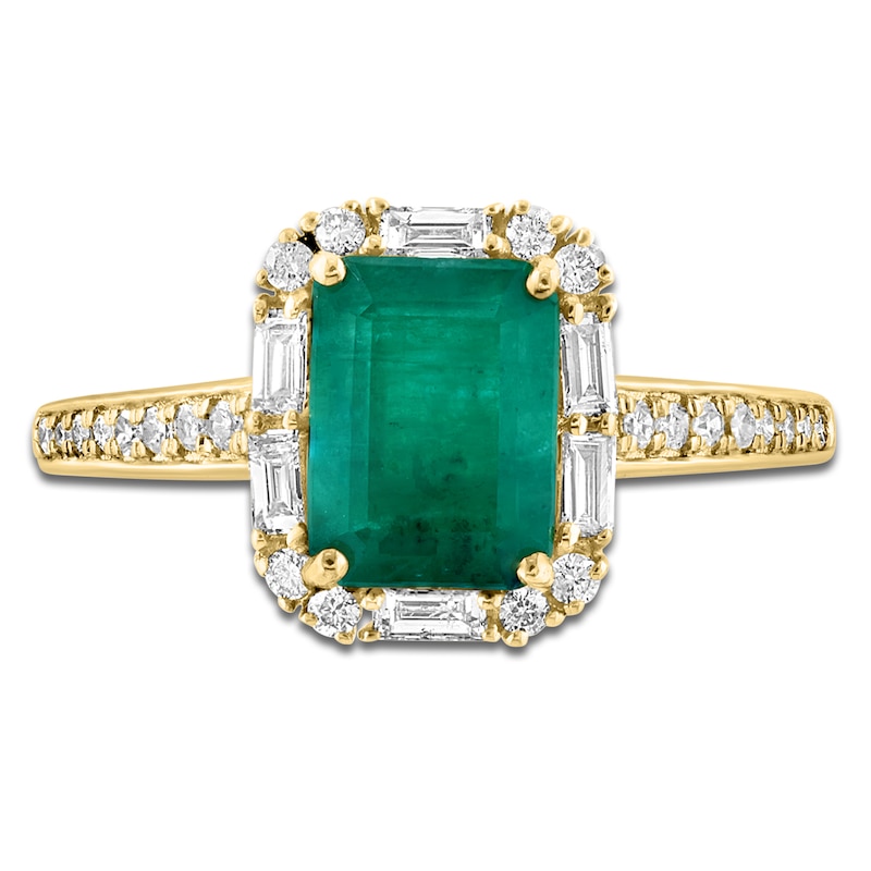 LALI Jewels Rectangle-Cut Natural Emerald & Diamond Halo Engagement Ring 3/8 ct tw 14K Yellow Gold