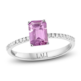 LALI Jewels Natural Octagon-Cut Light Amethyst & Diamond Engagement Ring 1/10 ct tw 14K White Gold