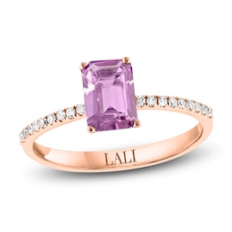 LALI Jewels Octagon-Cut Natural Light Amethyst & Diamond Engagement Ring 1/10 ct tw 14K Rose Gold