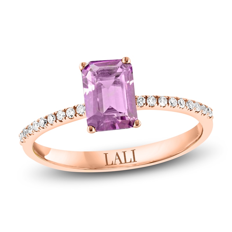 LALI Jewels Octagon-Cut Natural Light Amethyst & Diamond Engagement Ring 1/10 ct tw 14K Rose Gold