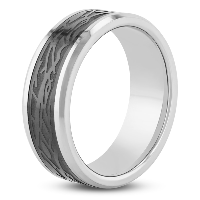 Main Image 2 of Men's Textured Wedding Band Tungsten Carbide & Black Ion Plating 8mm