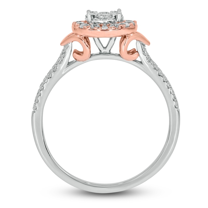 Main Image 3 of Brilliant Moments Multi-Diamond Halo Engagement Ring 1/2 ct tw 14K Two-Tone Gold