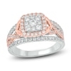 Thumbnail Image 1 of Brilliant Moments Multi-Diamond Cushion-Shaped Halo Engagement Ring 1 ct tw 14K Two-Tone Gold