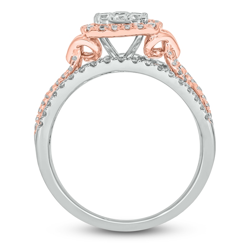 Main Image 3 of Brilliant Moments Multi-Diamond Cushion-Shaped Halo Engagement Ring 1 ct tw 14K Two-Tone Gold