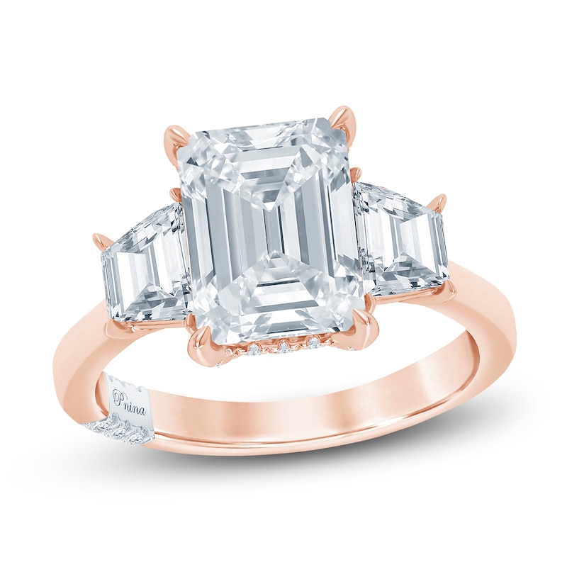 Pnina Tornai Lab-Created Diamond Emerald & Trapezoid-Cut Three-Stone Engagement Ring 5-1/8 ct tw 14K Rose Gold