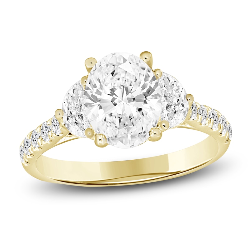 Oval-Cut & Half Moon-Shaped Lab-Created Diamond Three-Stone Engagement Ring 3 ct tw 14K Yellow Gold