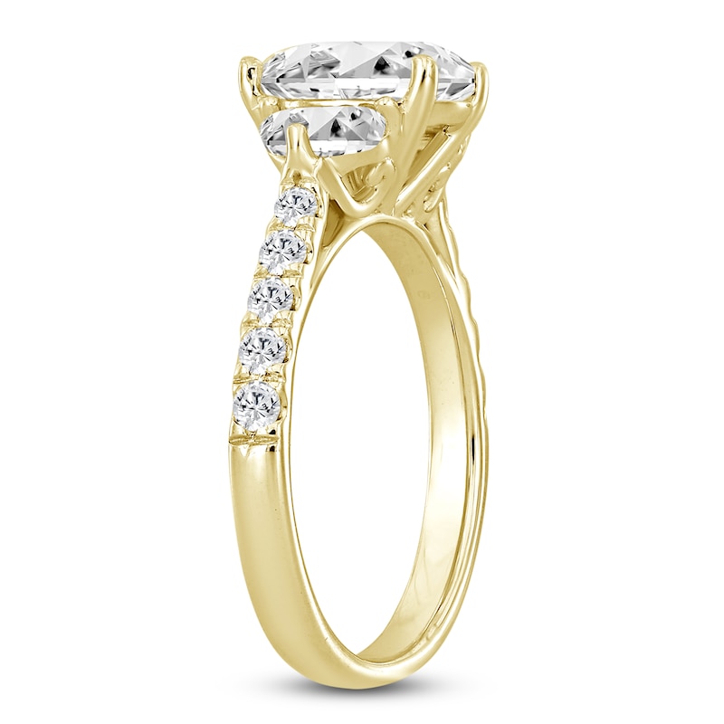 Oval-Cut & Half Moon-Shaped Lab-Created Diamond Three-Stone Engagement Ring 3 ct tw 14K Yellow Gold