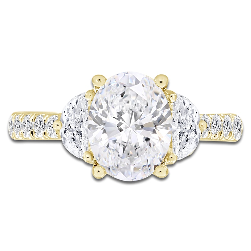 Oval-Cut & Half Moon-Shaped Lab-Created Diamond Three-Stone Engagement Ring 3 ct tw 14K Yellow Gold