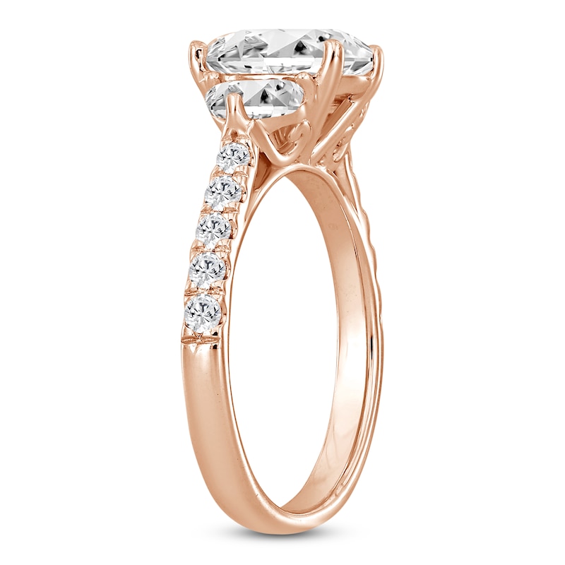 Main Image 2 of Oval-Cut & Half Moon-Shaped Lab-Created Diamond Three-Stone Engagement Ring 3 ct tw 14K Rose Gold