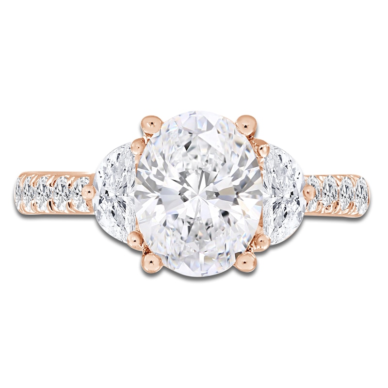 Main Image 3 of Oval-Cut & Half Moon-Shaped Lab-Created Diamond Three-Stone Engagement Ring 3 ct tw 14K Rose Gold