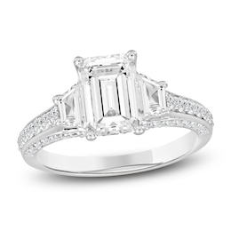 Emerald-Cut & Trapezoid-Cut Lab-Created Diamond Three-Stone Engagement Ring 3 ct tw 14K White Gold