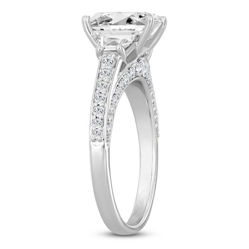 Main Image 2 of Emerald-Cut & Trapezoid-Cut Lab-Created Diamond Three-Stone Engagement Ring 3 ct tw 14K White Gold