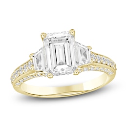 Emerald-Cut & Trapezoid-Cut Lab-Created Diamond Three-Stone Engagement Ring 3 ct tw 14K Yellow Gold