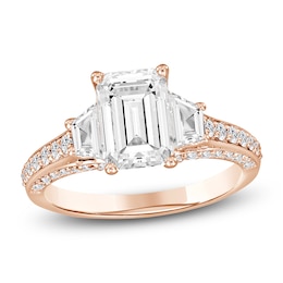 Emerald-Cut & Trapezoid-Cut Lab-Created Diamond Three-Stone Engagement Ring 3 ct tw 14K Rose Gold