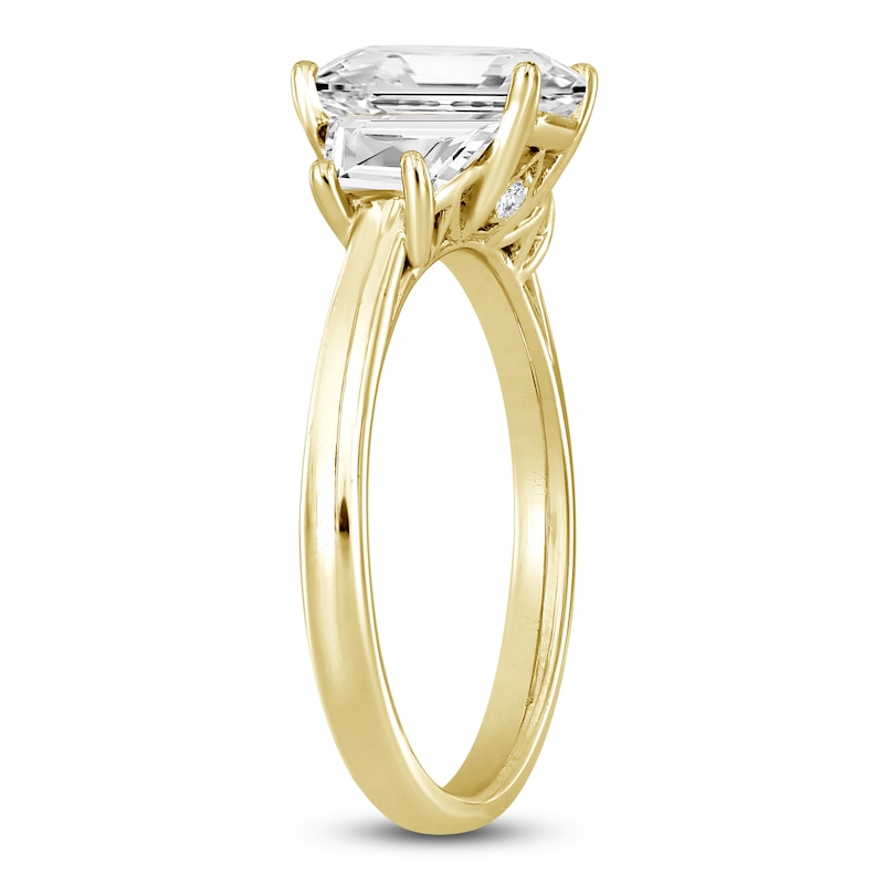 Main Image 2 of Emerald-Cut & Trapezoid-Cut Lab-Created Diamond Three-Stone Engagement Ring 2-3/4 ct tw 14K Yellow Gold