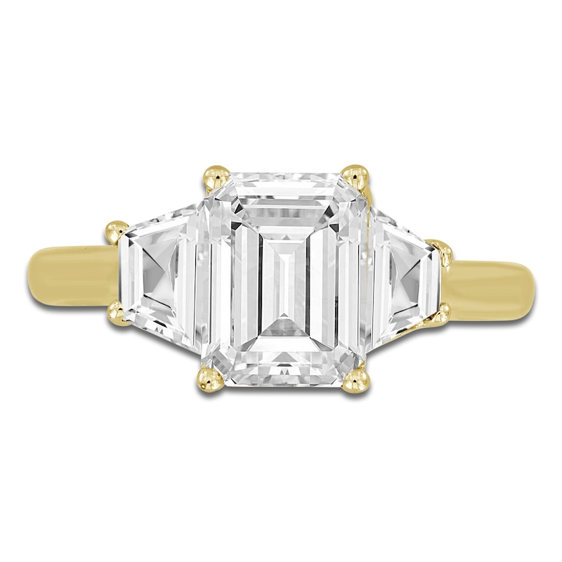 Main Image 3 of Emerald-Cut & Trapezoid-Cut Lab-Created Diamond Three-Stone Engagement Ring 2-3/4 ct tw 14K Yellow Gold