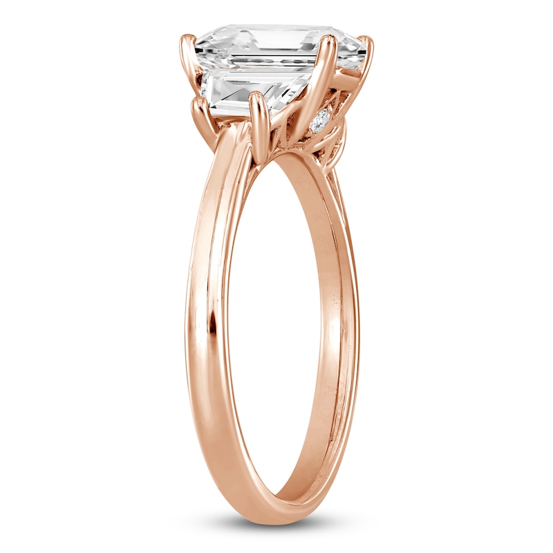 Main Image 2 of Emerald-Cut & Trapezoid-Cut Lab-Created Diamond Three-Stone Engagement Ring 2-3/4 ct tw 14K Rose Gold