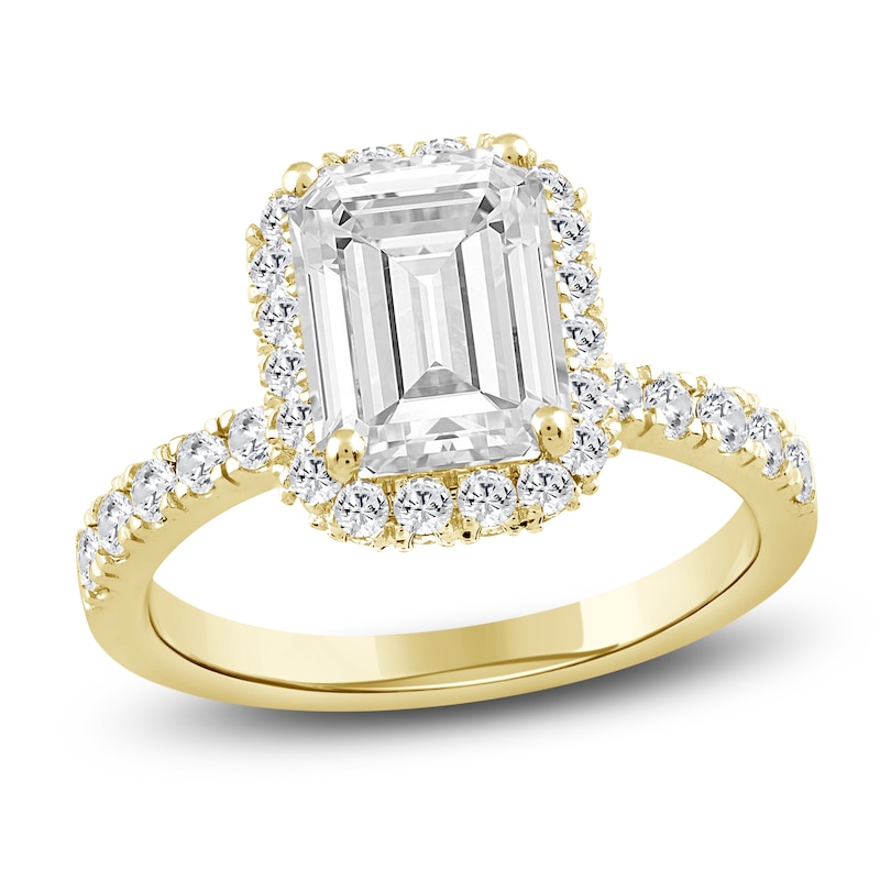 Emerald-Cut Lab-Created Diamond Halo Engagement Ring 4 ct tw 14K Yellow Gold