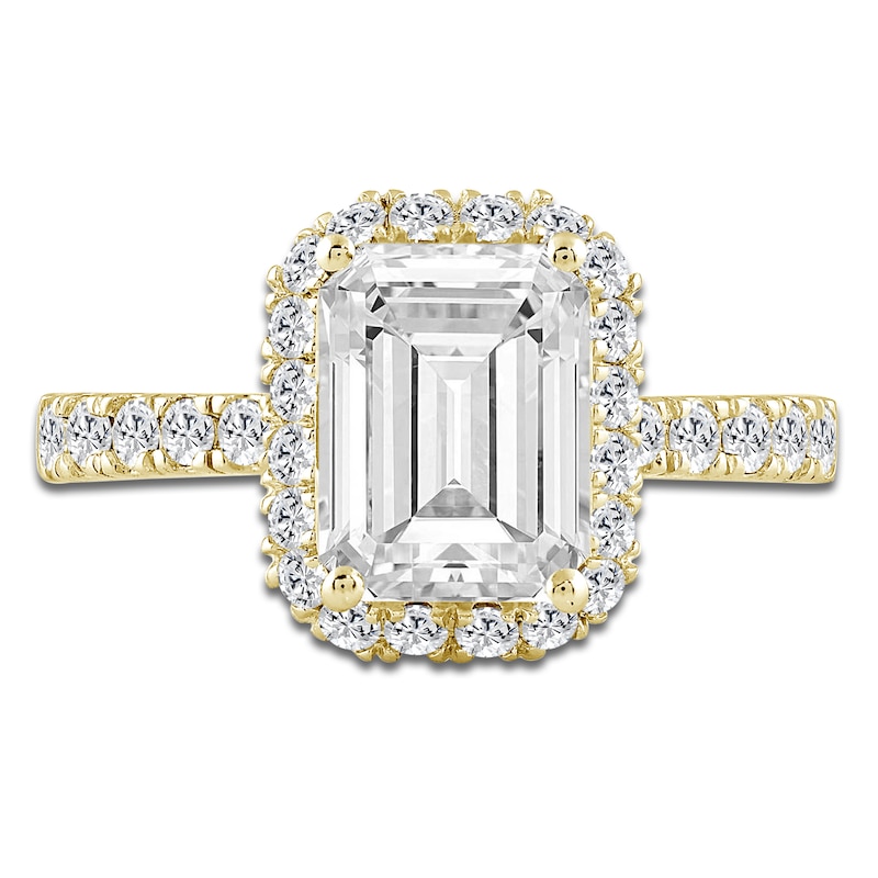 Emerald-Cut Lab-Created Diamond Halo Engagement Ring 4 ct tw 14K Yellow Gold