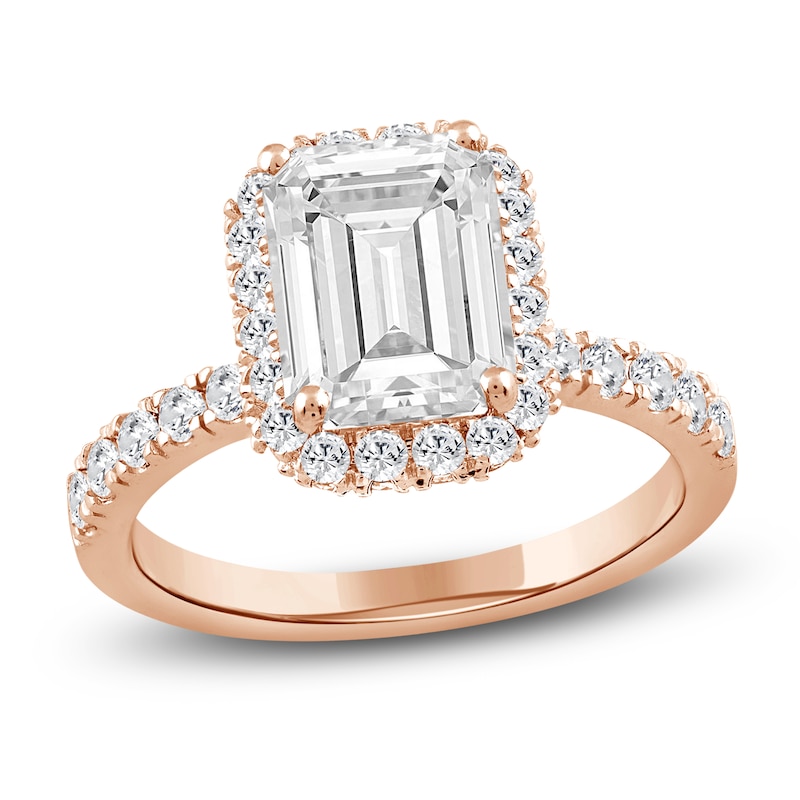 Emerald-Cut Lab-Created Diamond Halo Engagement Ring 4 ct tw 14K Rose Gold