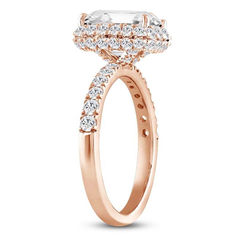 Emerald-Cut Lab-Created Diamond Halo Engagement Ring 4 ct tw 14K Rose Gold