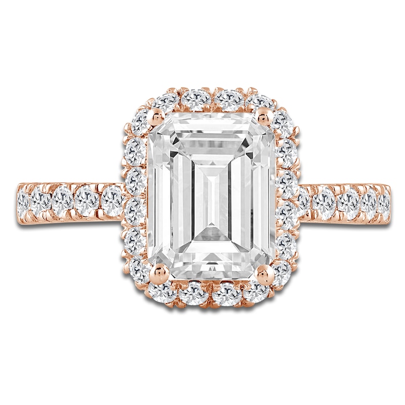 Emerald-Cut Lab-Created Diamond Halo Engagement Ring 4 ct tw 14K Rose Gold