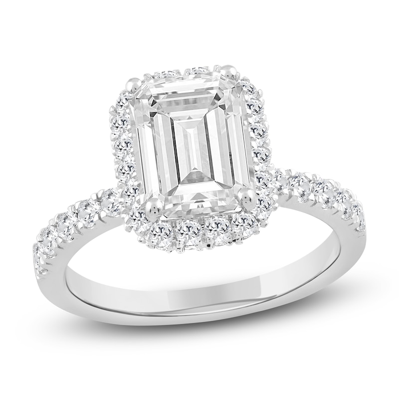 Emerald-Cut Lab-Created Diamond Halo Engagement Ring 4 ct tw 14K White Gold