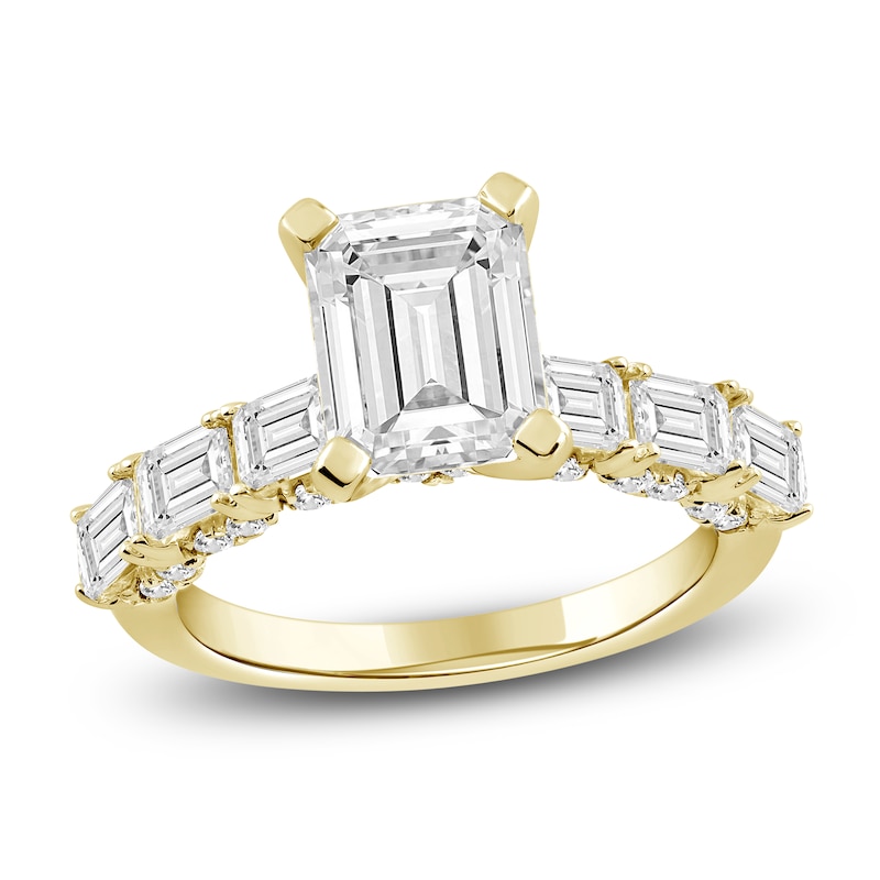 Main Image 1 of Emerald-Cut Lab-Created Diamond Engagement Ring 4-1/2 ct tw 14K Yellow Gold