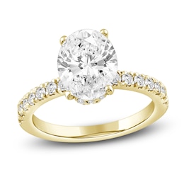 Oval-Cut Lab-Created Diamond Hidden Halo Engagement Ring 2-1/2 ct tw 14K Yellow Gold