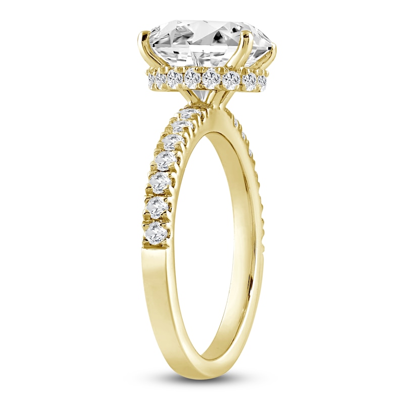 Main Image 2 of Oval-Cut Lab-Created Diamond Hidden Halo Engagement Ring 2-1/2 ct tw 14K Yellow Gold