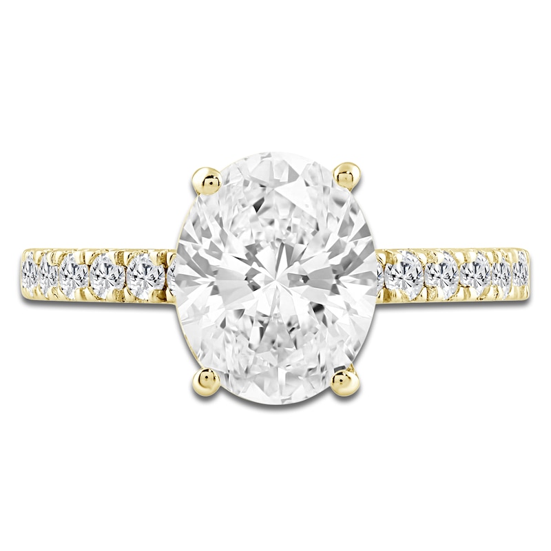 Main Image 3 of Oval-Cut Lab-Created Diamond Hidden Halo Engagement Ring 2-1/2 ct tw 14K Yellow Gold